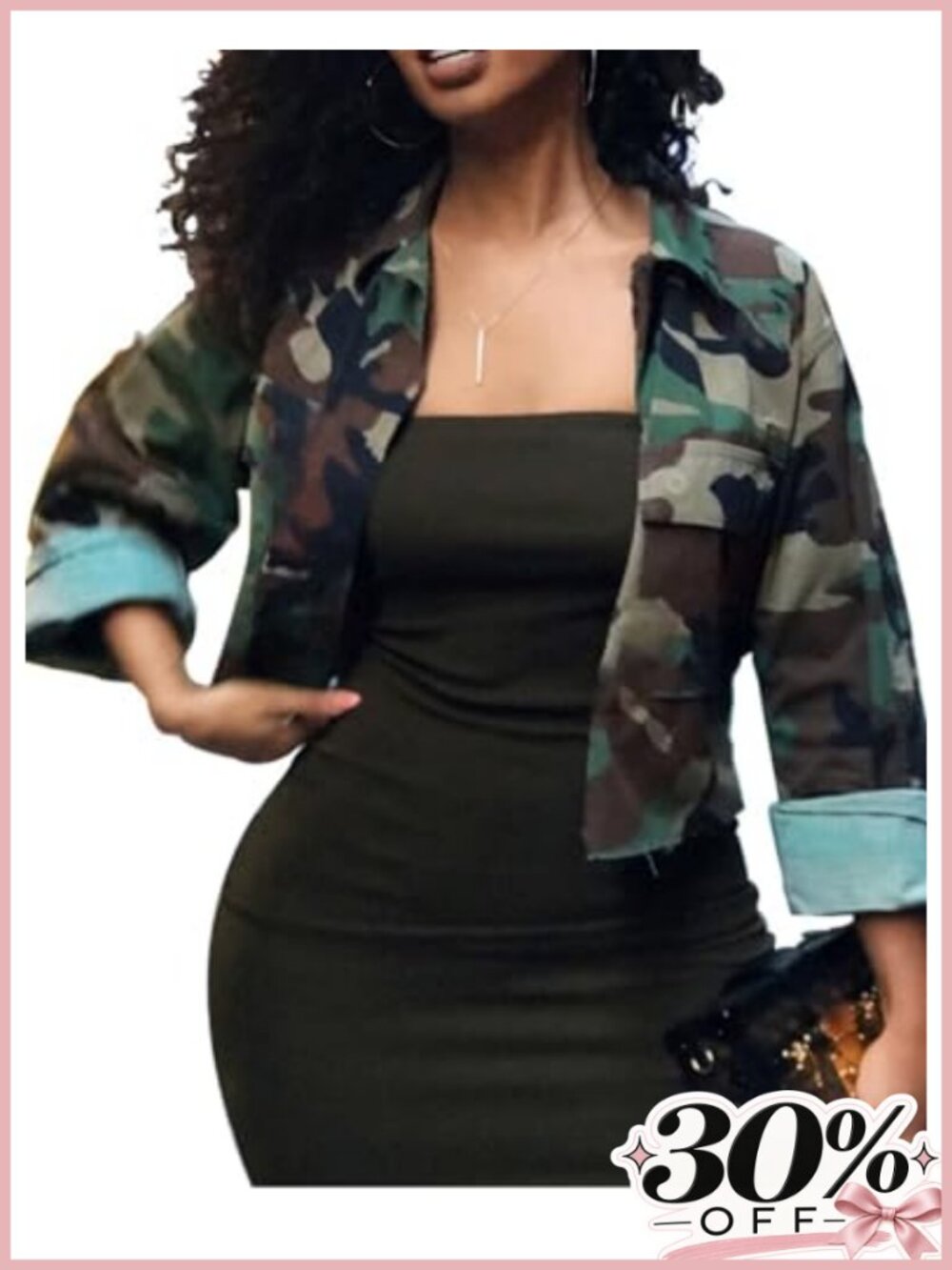 Camouflage Cropped Shacket Button Down Military Jacket